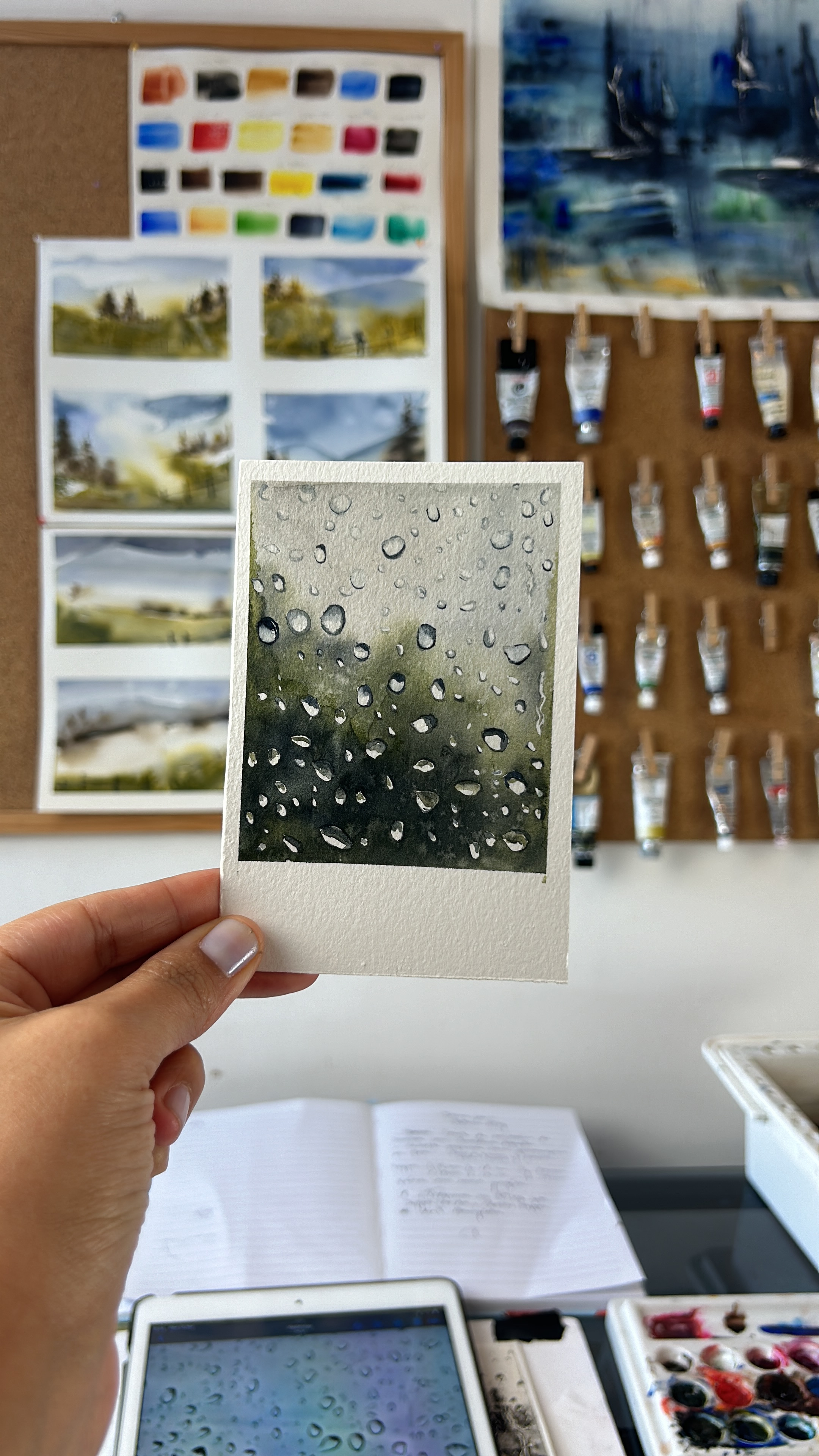 Aquarela — gotas de chuva